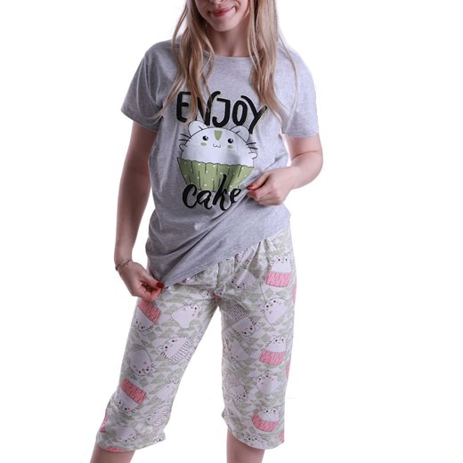 Szara piżama z krótkimi rękawkami Enjoy /H2-K44 P46 S195/ ze sklepu Pantofelek24.pl w kategorii Piżamy damskie - zdjęcie 161979730
