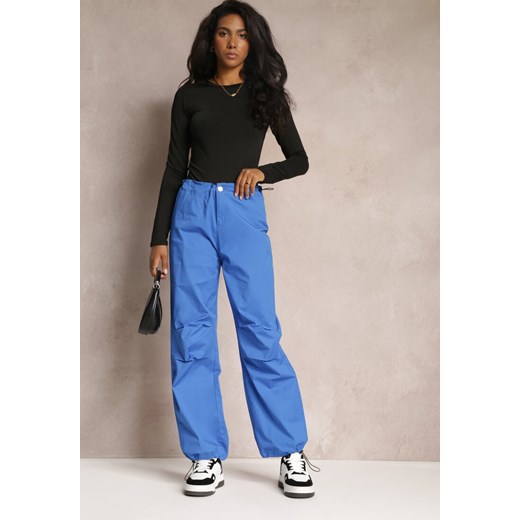 Niebieskie Szerokie Spodnie ze Stoperami i Marszczoną Talią Nirli ze sklepu Renee odzież w kategorii Spodnie damskie - zdjęcie 161996113