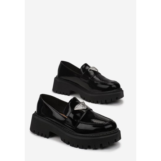 Czarne Mokasyny na Grubej Podeszwie z Ozdobą w Cyrkonie Cevifane 37 okazyjna cena born2be.pl