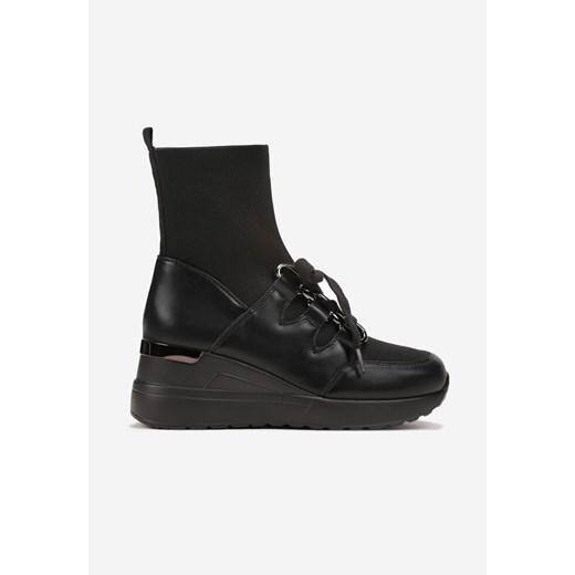 Czarne Botki na Koturnie ze Skarpetkową Cholewką Neste 41 promocja born2be.pl
