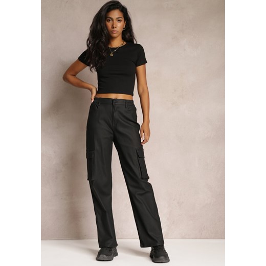 Czarne Szerokie Spodnie Bojówki Veia ze sklepu Renee odzież w kategorii Spodnie damskie - zdjęcie 162000124