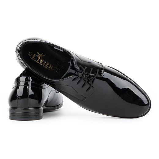 Buty eleganckie męskie Olivier czarne sznurowane skórzane 