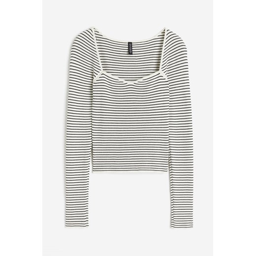 H & M - Top z dzianiny w prążki - Biały H & M XL H&M