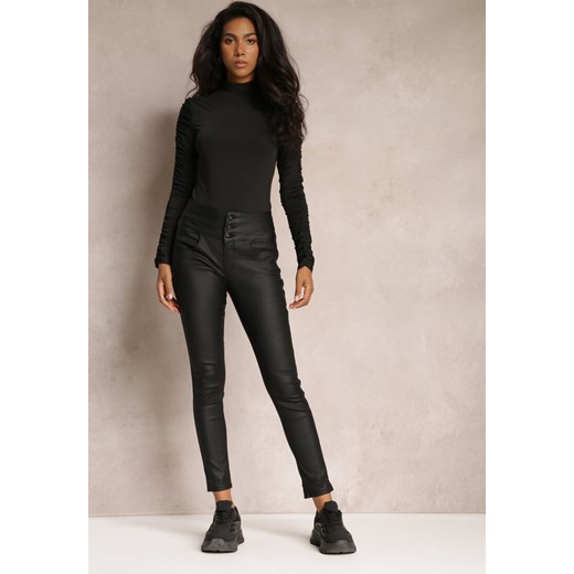 Czarne Spodnie High Waist Skinny z Ekoskóry Opmin ze sklepu Renee odzież w kategorii Spodnie damskie - zdjęcie 162023274