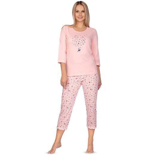 Bawełniana piżama damska z rękawem 3/4 różowa 650, Kolor różowy, Rozmiar L, Regina ze sklepu Intymna w kategorii Piżamy damskie - zdjęcie 162032810