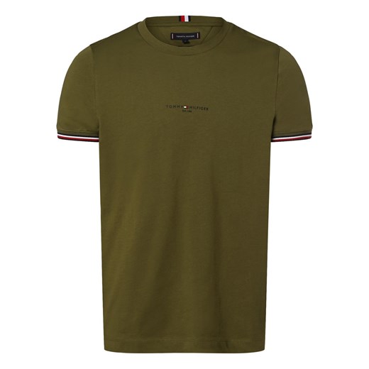 Tommy Hilfiger T-shirt męski Mężczyźni Bawełna oliwkowy jednolity ze sklepu vangraaf w kategorii T-shirty męskie - zdjęcie 162035122