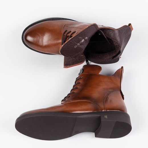 Brązowe zimowe płaskie botki damskie POTOCKI 12179 Potocki 39 suzana.pl