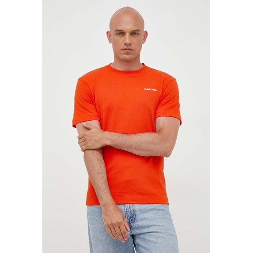 Calvin Klein t-shirt bawełniany kolor pomarańczowy gładki ze sklepu ANSWEAR.com w kategorii T-shirty męskie - zdjęcie 162040900