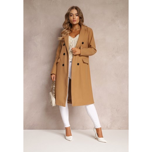 Beżowy Płaszcz Dwurzędowy Aminirn ze sklepu Renee odzież w kategorii Płaszcze damskie - zdjęcie 162043280