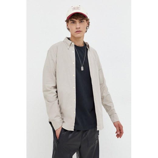 Koszula męska Abercrombie & Fitch z długimi rękawami beżowa z kołnierzykiem button down