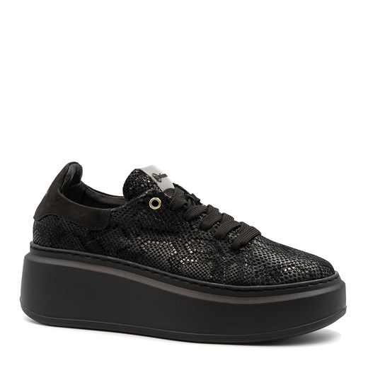 Czarne sznurowane sneakersy w wężowy wzór 237G ze sklepu NESCIOR w kategorii Buty sportowe damskie - zdjęcie 162063960