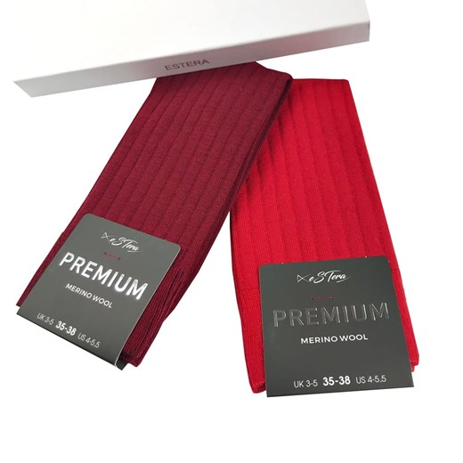zestaw bordowe i czerwone skarpetki z wełny merynosa Regina Socks 39-42 Estera Shop