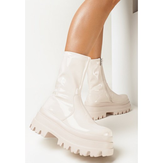 Beżowe Lakierowane Botki na Platformie Inegaf 39 okazyjna cena born2be.pl