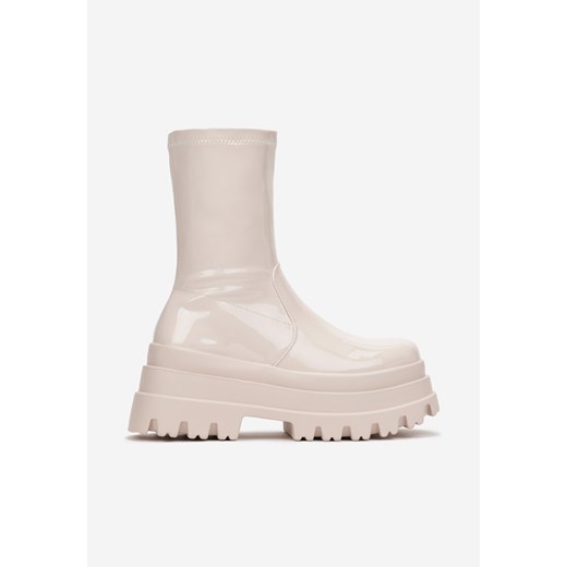 Beżowe Lakierowane Botki na Platformie Inegaf 41 born2be.pl wyprzedaż