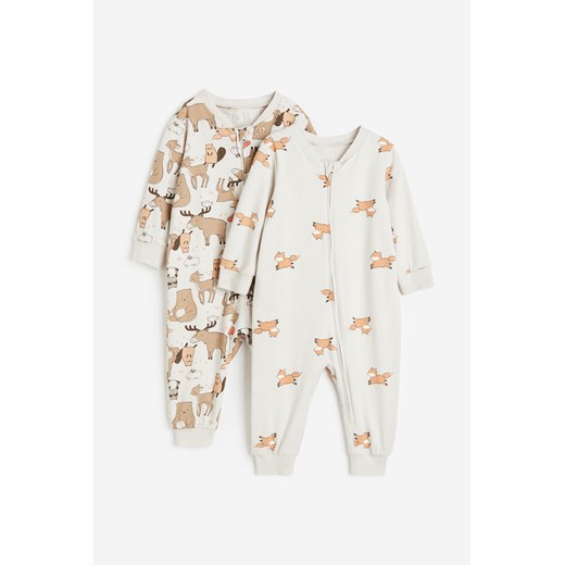 H & M - Bawełniana piżama we wzory 2-pak - Beżowy H & M 68 (4-6M) H&M