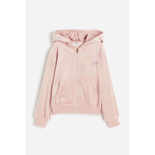 H & M - Welurowa rozpinana bluza z kapturem - Różowy H & M 134/140 (8-10Y) H&M
