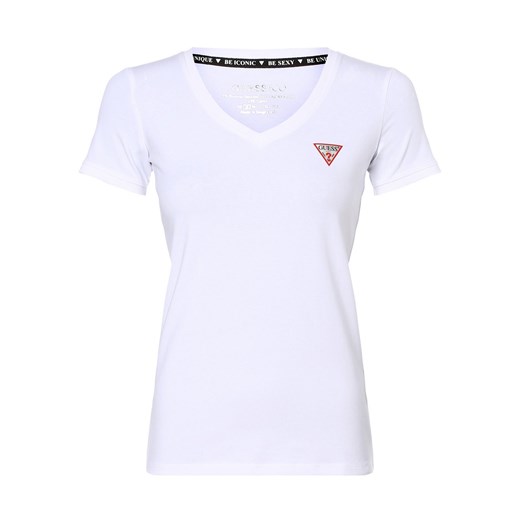 GUESS T-shirt damski Kobiety Bawełna biały jednolity ze sklepu vangraaf w kategorii Bluzki damskie - zdjęcie 162081453