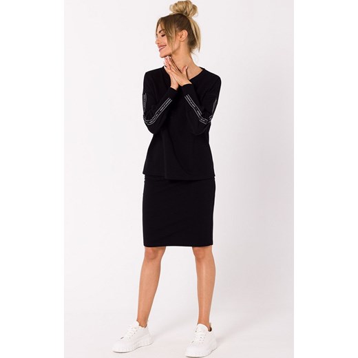 Bluza damska z lampasami czarna M727, Kolor czarny, Rozmiar L, MOE ze sklepu Primodo w kategorii Bluzy damskie - zdjęcie 162083174