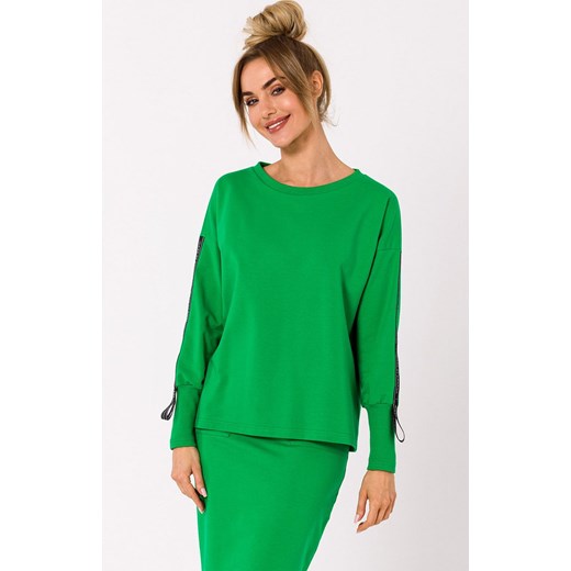 Bluza damska z lampasami M727, Kolor intensywna zieleń, Rozmiar L, MOE ze sklepu Primodo w kategorii Bluzy damskie - zdjęcie 162083183
