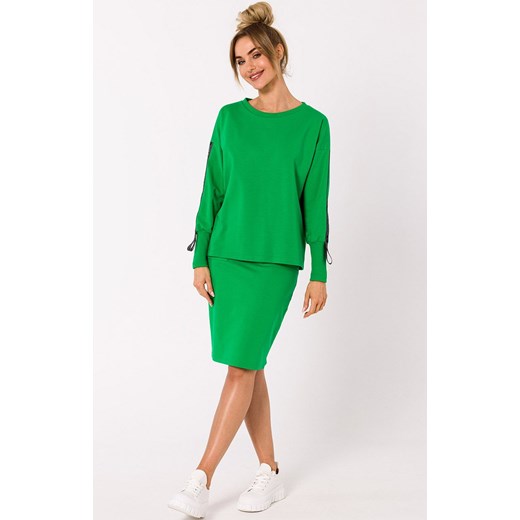 Bluza damska z lampasami M727, Kolor intensywna zieleń, Rozmiar L, MOE ze sklepu Primodo w kategorii Bluzy damskie - zdjęcie 162083184