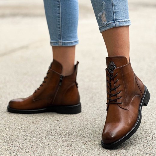 Brązowe zimowe płaskie botki damskie POTOCKI 12179 Potocki 41 suzana.pl