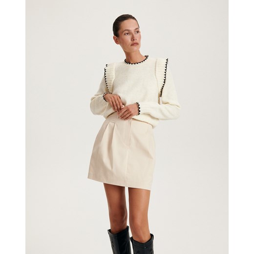 Reserved - Bawełniana spódnica mini - kremowy ze sklepu Reserved w kategorii Spódnice - zdjęcie 162102111