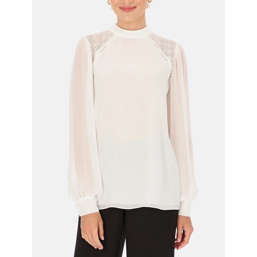 Biała bluzka z koronkową stójką L'AF Natali ze sklepu Eye For Fashion w kategorii Bluzki damskie - zdjęcie 162110260