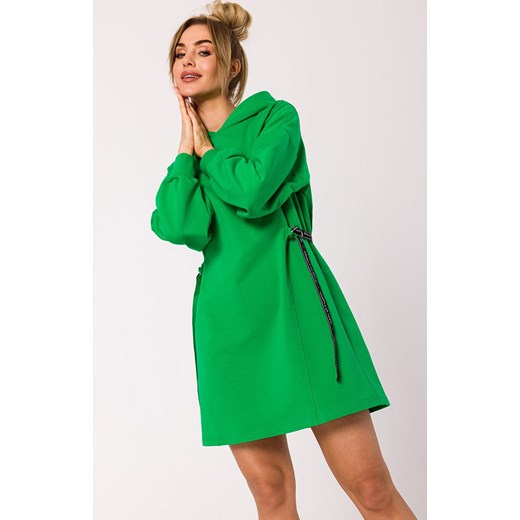 Bawełniana sukienka z kapturem w kolorze soczystej zieleni M730, Kolor intensywna zieleń, Rozmiar M, MOE ze sklepu Primodo w kategorii Sukienki - zdjęcie 162114124