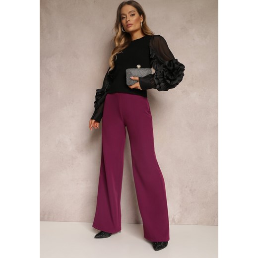 Fioletowe Spodnie Szerokie High Waist Dule ze sklepu Renee odzież w kategorii Spodnie damskie - zdjęcie 162116521