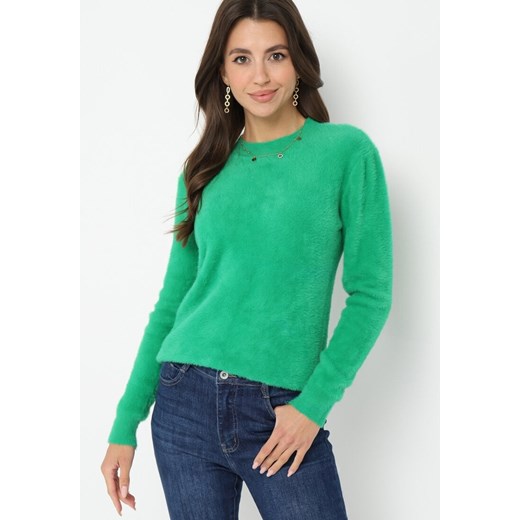Zielony Puchaty Sweter Wełniany Helmintts ONE SIZE okazyjna cena Born2be Odzież