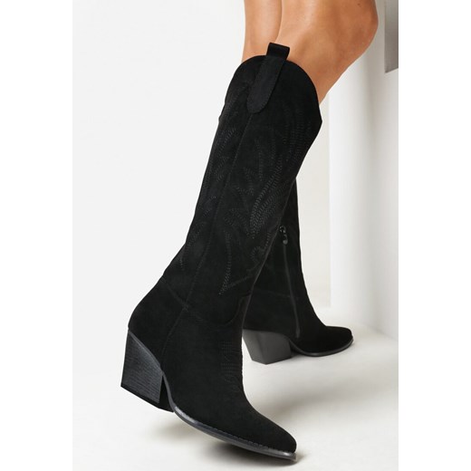 Kozaki damskie Born2be eleganckie na obcasie z cholewką przed kolano 