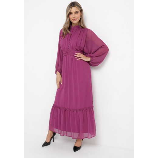 Born2be sukienka z długimi rękawami rozkloszowana maxi z okrągłym dekoltem 