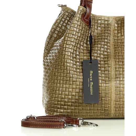Modna torebka damska skórzany koszyk MARCO MAZZINI - Carina Treccia beż taupe Genuine Leather uniwersalny okazyjna cena Verostilo