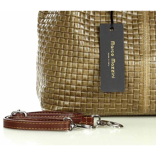 Modna torebka damska skórzany koszyk MARCO MAZZINI - Carina Treccia beż taupe Genuine Leather uniwersalny Verostilo promocyjna cena