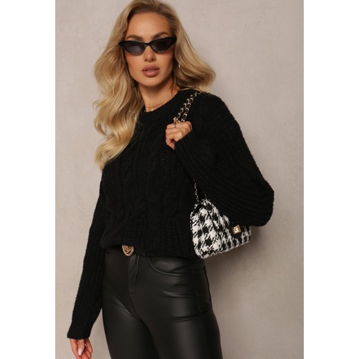 Czarny Sweter w Warkoczykowy Splot Uradi ze sklepu Renee odzież w kategorii Swetry damskie - zdjęcie 162141444