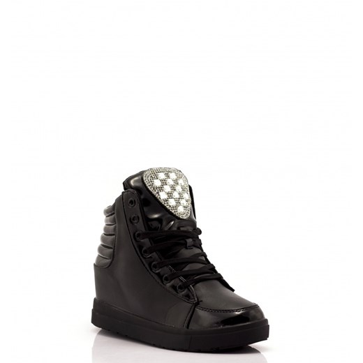 Czarne Sneakersy Black Sneakers with Zircons born2be-pl czarny na obcasie