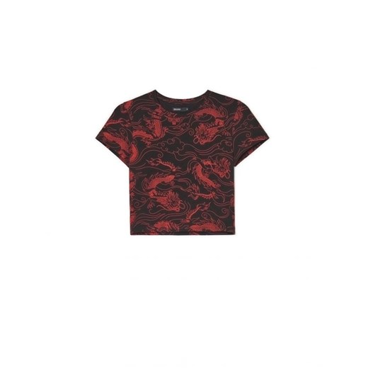 Cropp - T-shirt z motywem smoków all over - czarny ze sklepu Cropp w kategorii Bluzki damskie - zdjęcie 162162510