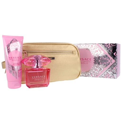 Versace Bright Crystal Absolu Zestaw - woda perfumowana  90 ml spray + balsam do ciała 100 ml + kosmetyczka perfumeria rozowy kwiatowy