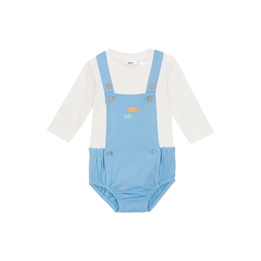 Krótkie ogrodniczki niemowlęce + shirt z długim rękawem z bawełny organicznej (2 80/86 bonprix