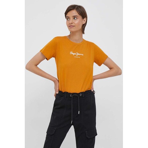 Bluzka damska pomarańczowy Pepe Jeans z okrągłym dekoltem casual 