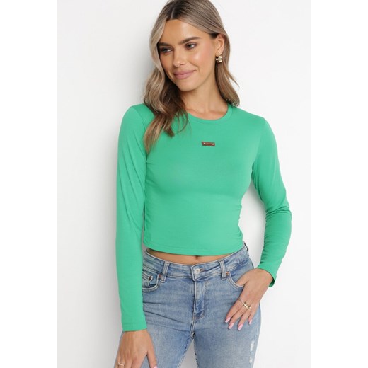 Zielona Bawełniana Bluzka z Długim Rękawem Ellemacra ze sklepu Born2be Odzież w kategorii Bluzki damskie - zdjęcie 162199880