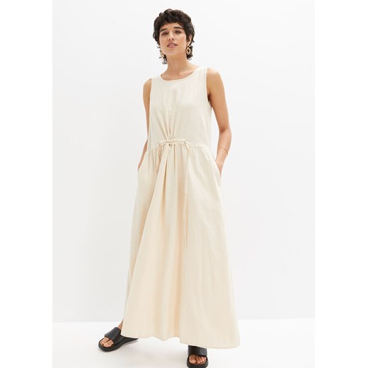 Długa sukienka z tkaniny z domieszką zrównoważonego lnu, z tunelem w talii 54 bonprix