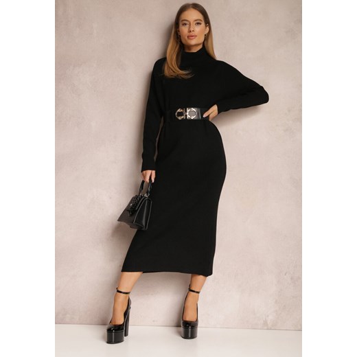 Czarna Sukienka Sweterkowa z Golfem Malachi ze sklepu Renee odzież w kategorii Sukienki - zdjęcie 162212401