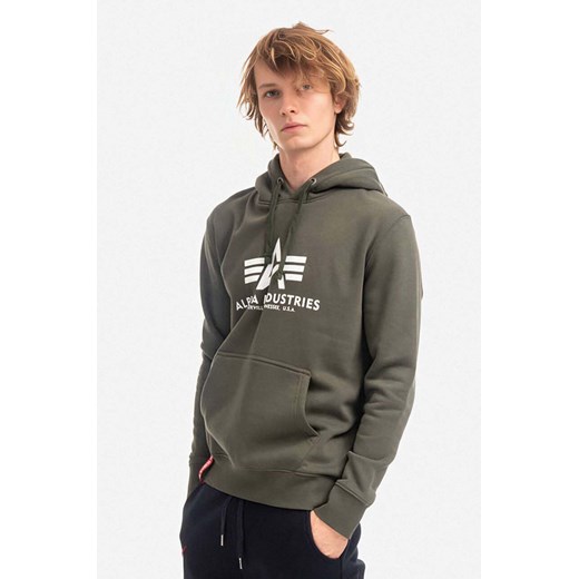 Alpha Industries bluza Basic Hoody męska kolor zielony z kapturem z nadrukiem Alpha Industries XXL PRM promocja