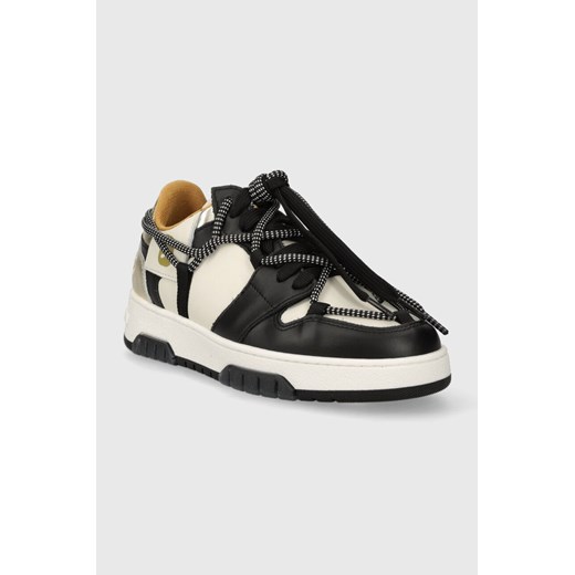 Buty sportowe damskie Off Play sneakersy czarne skórzane na platformie sznurowane