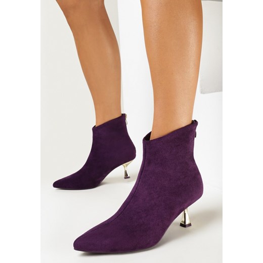 Fioletowe Botki na Metalicznej Kaczuszce z Noskiem w Szpic Factoria ze sklepu born2be.pl w kategorii Botki - zdjęcie 162235093