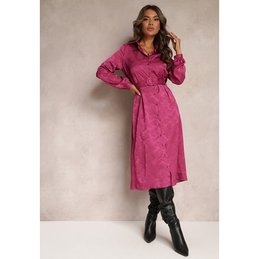 Fioletowa Sukienka Koszulowa z Paskiem Tolime ze sklepu Renee odzież w kategorii Sukienki - zdjęcie 162236222