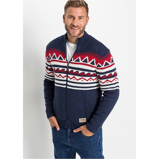 Sweter rozpinany w norweski wzór, na podszewce baranku 68/70 (4XL) bonprix