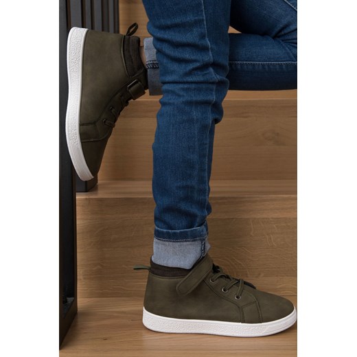 Półbuty chłopięce na rzep i sznurowane gumką khaki Happy Bee 25 5.10.15