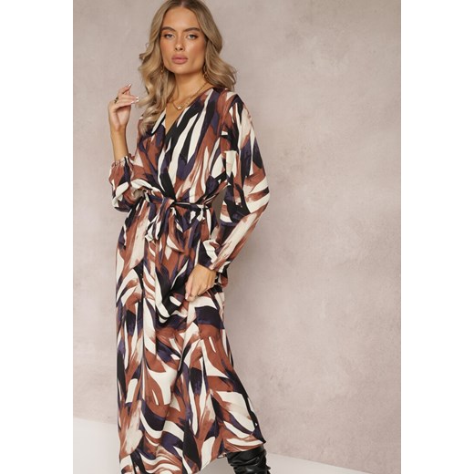 Sukienka Renee boho z paskiem maxi w abstrakcyjnym wzorze